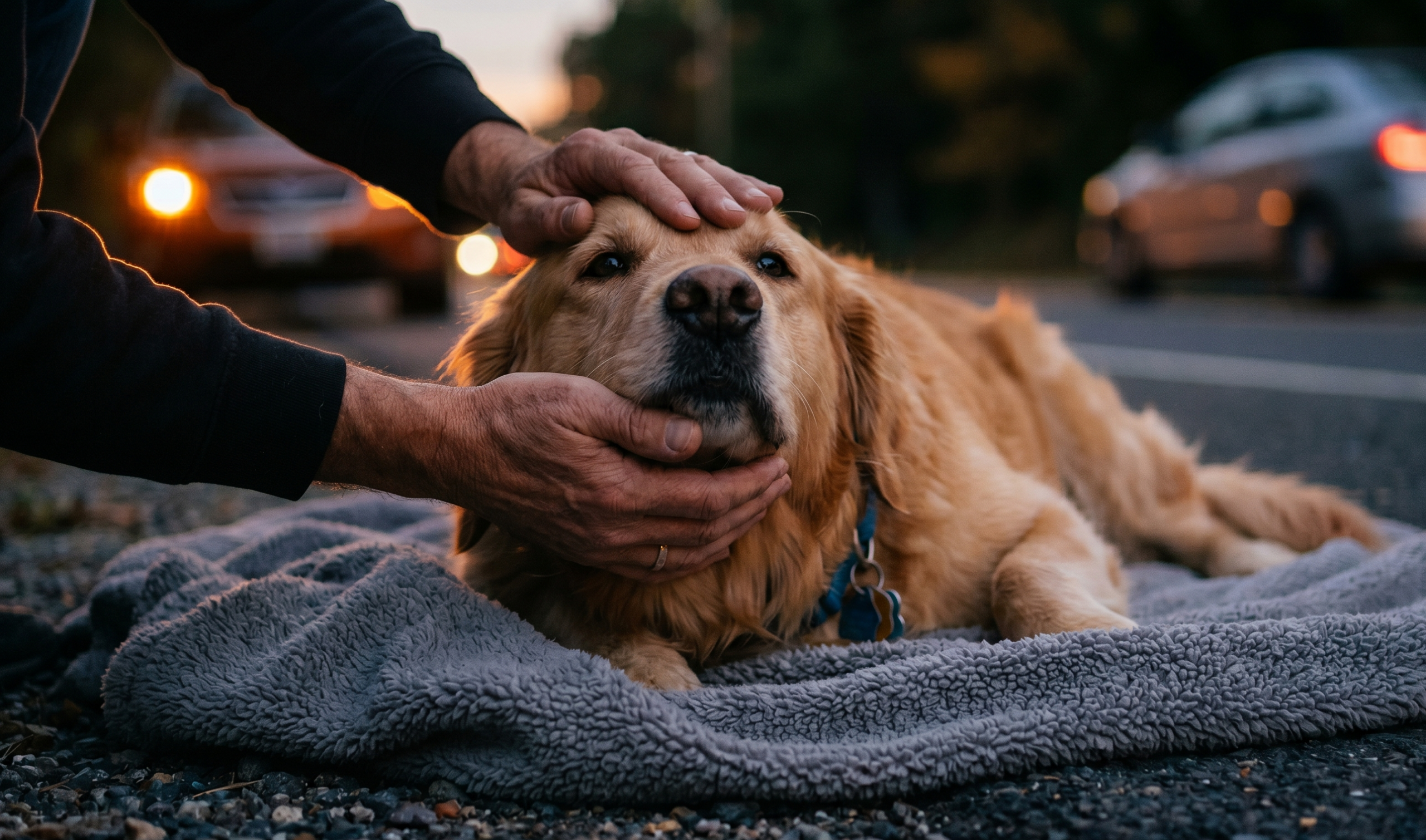 Dog injured in a road accident