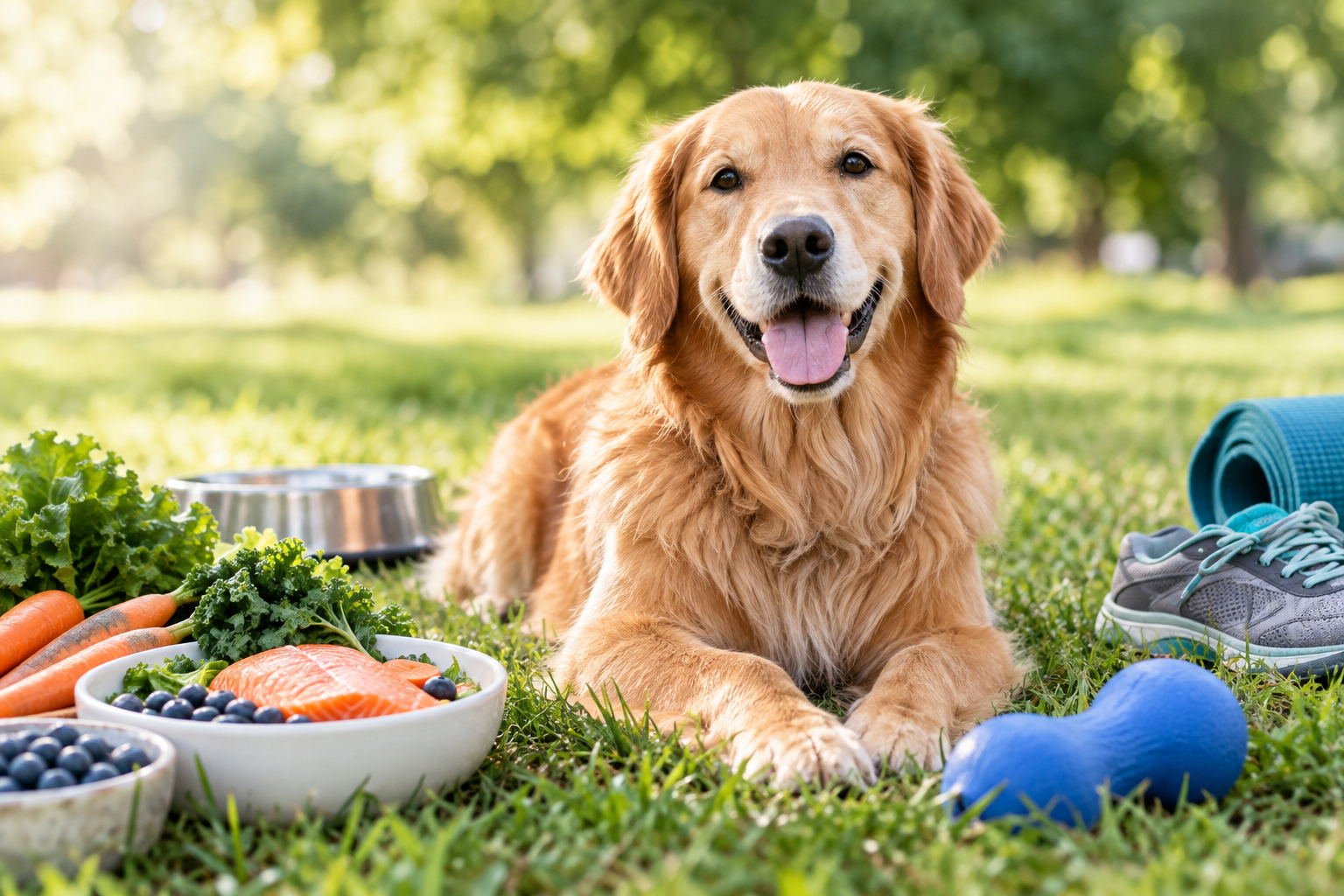 Golden retriever enjoying healthy habits to help lower dog’s cancer risk