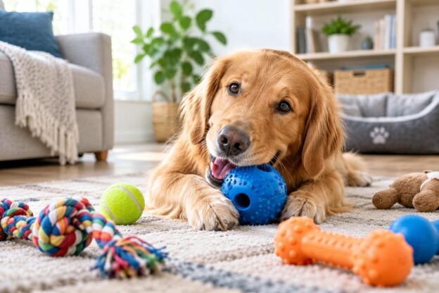 Golden retriever enjoying healthy habits to help lower dog’s cancer risk