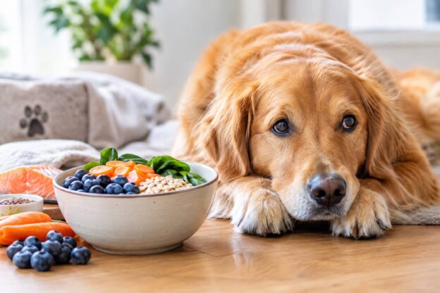 Healthy foods for a stressed or anxious dog to support calm behavior