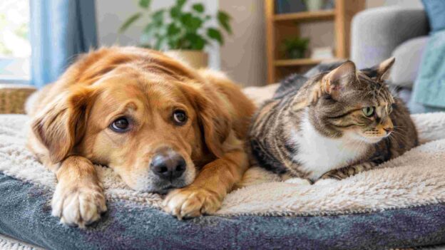 Highly sensitive pet dog and cat showing signs of being easily overwhelmed.