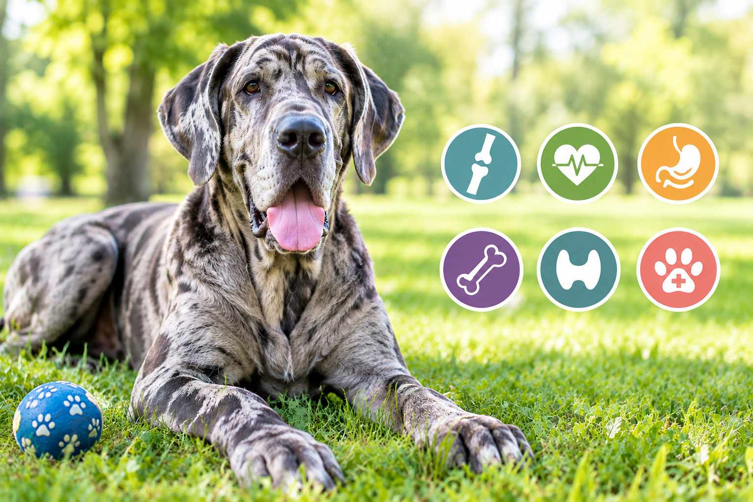 Giant breed dog resting outdoors, illustrating common health issues in giant breed dogs.