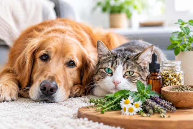 Herbal treatments for middle ear infections in pets with natural herbs and oils.