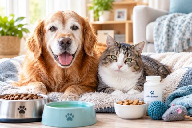 Supporting the health of a senior dog or cat with daily care.